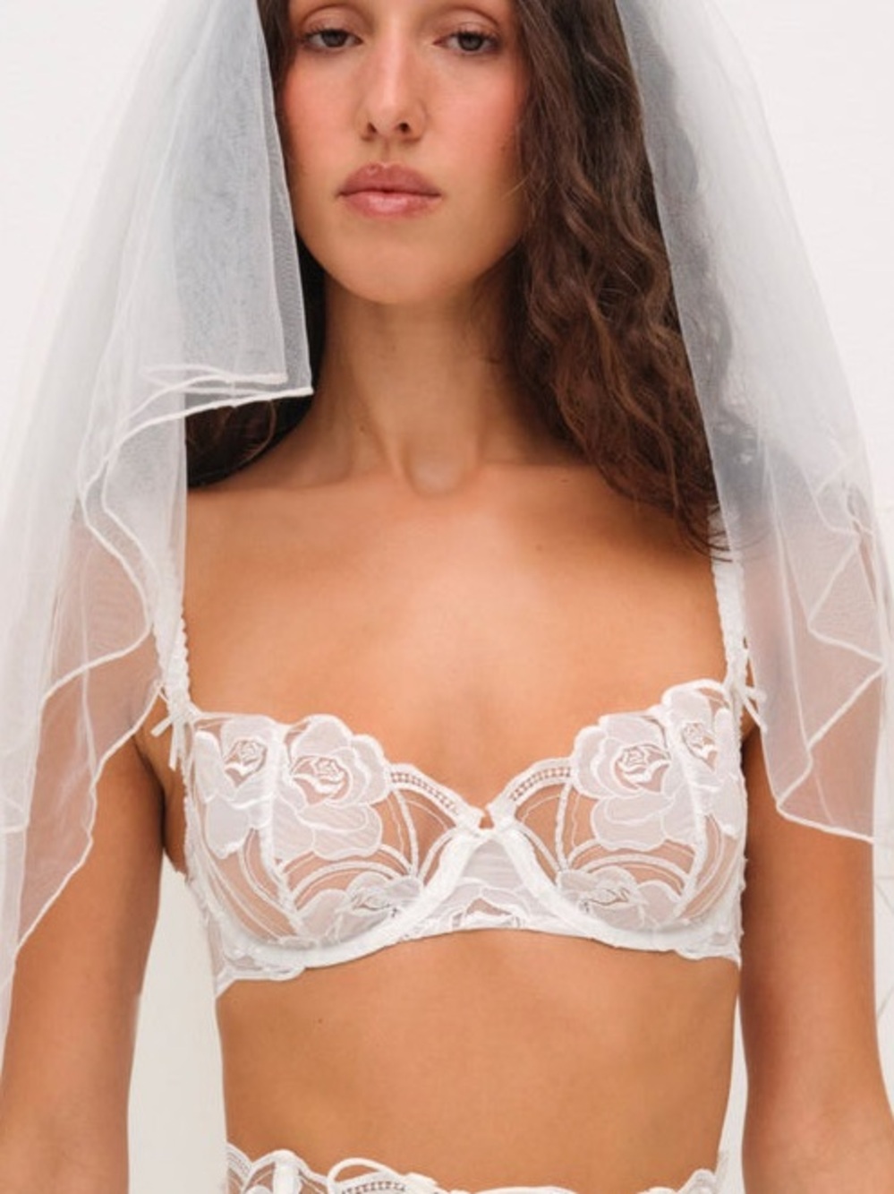 NWT For Love & Lemons Blushing Blooms Bra & Thong 2pc Set, Size 36D/L - Bridal